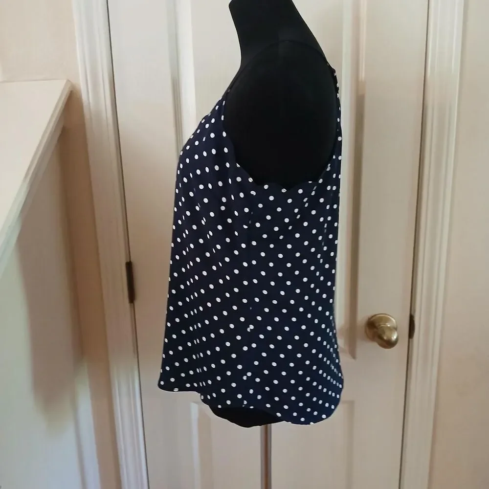 J.Crew navy/white polka dot tank top scalloped top edge 6 old money quiet luxury